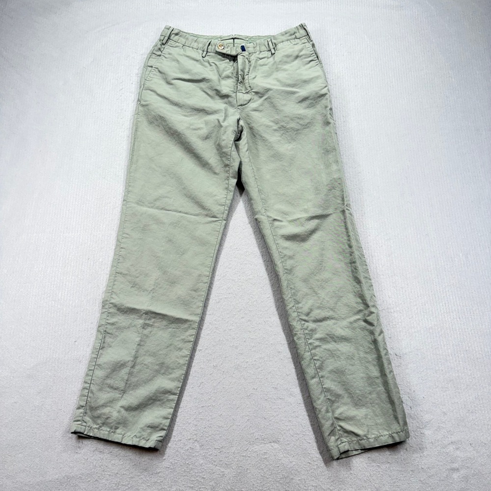 Incotex Chinolino Pants Mens 31 Sage Green Linen Blend Regular Fit Chinos